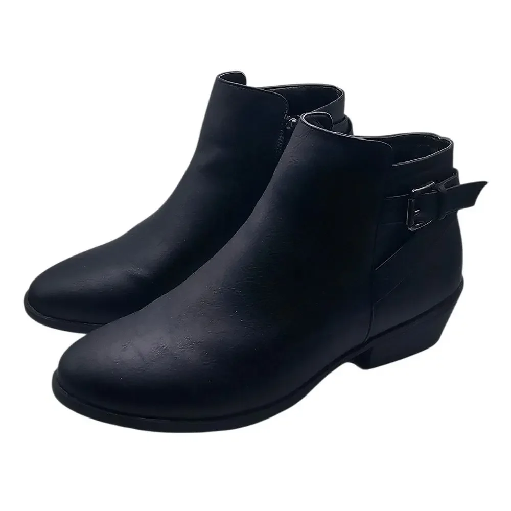 Vepose Black 911 Classic Ankle Boot with Zipper and Low Heel